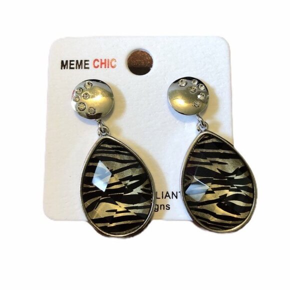 Meme Chic Zebra Pattern Drop Earrings With Rhinestone Accents - Picture 6 of 6